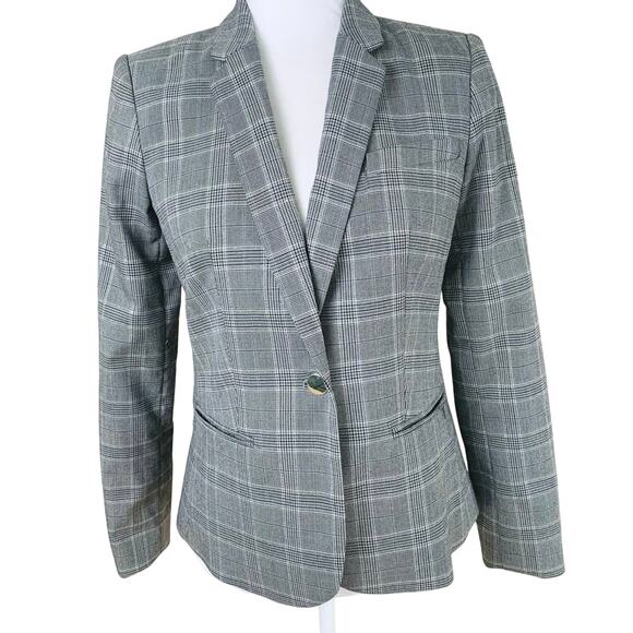 NEW Calvin Klein Petite Size 4P Glen Plaid Blazer Jacket Gray Career Office - Picture 1 of 8